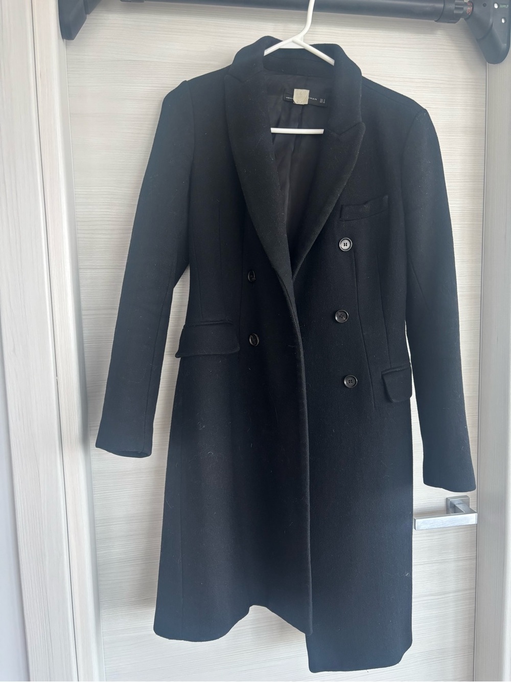 Zara Woman Black Wool Double-Breasted Coat